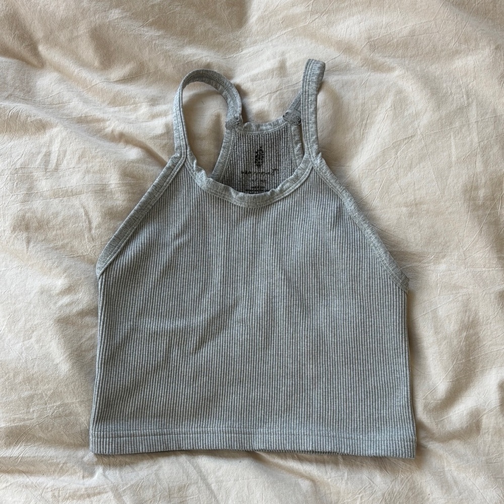 Free People Gray Ribbed Tank Top
